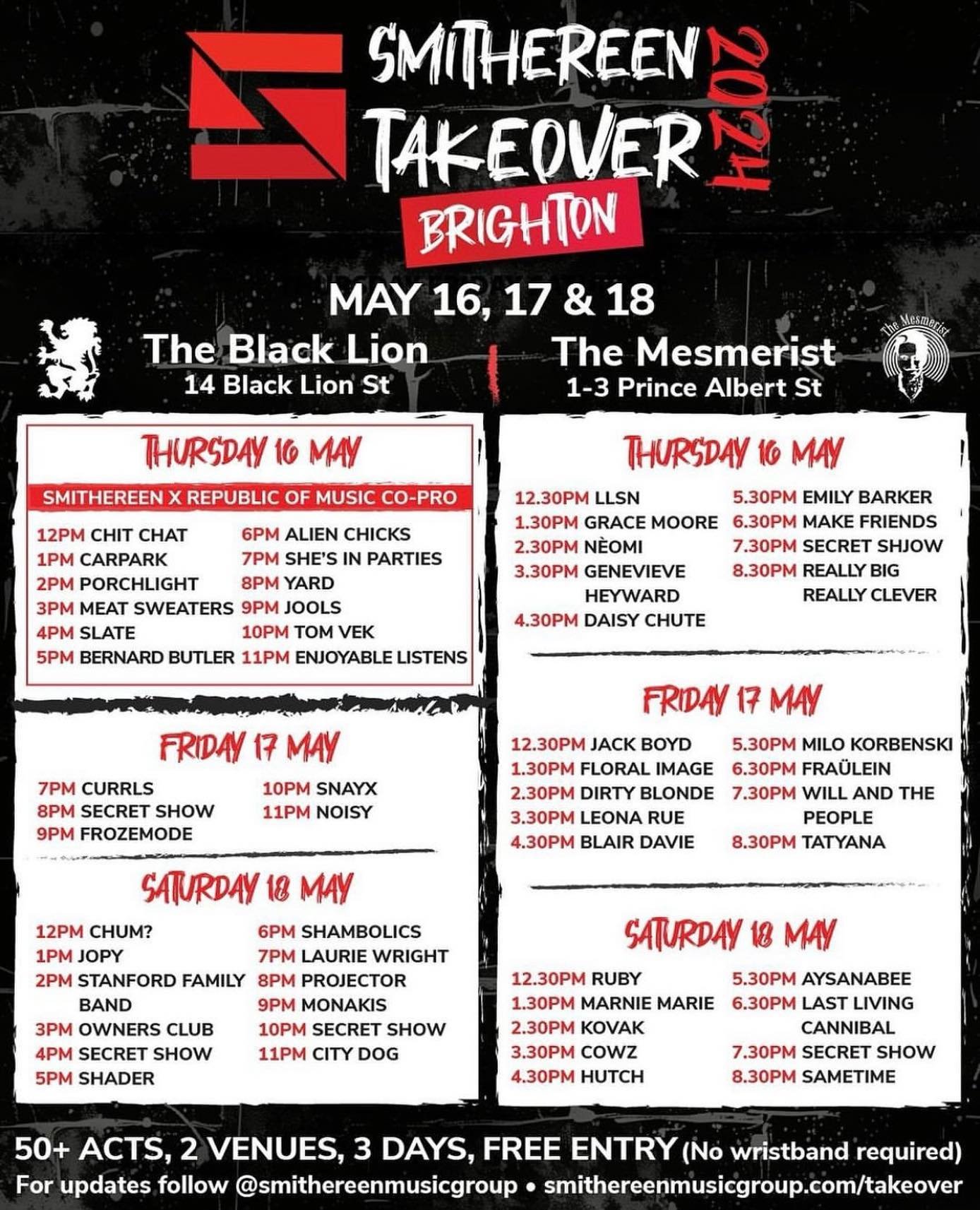 1 WEEK TO GO‼️

We&rsquo;re counting down the days until the Smithereen takeover. 3 days of live music. All day. All genres. 

With over 50 acts and FREE ENTRY, there&rsquo;s no where else you should be spending next weekend! 🎸

#smithereentakeover 