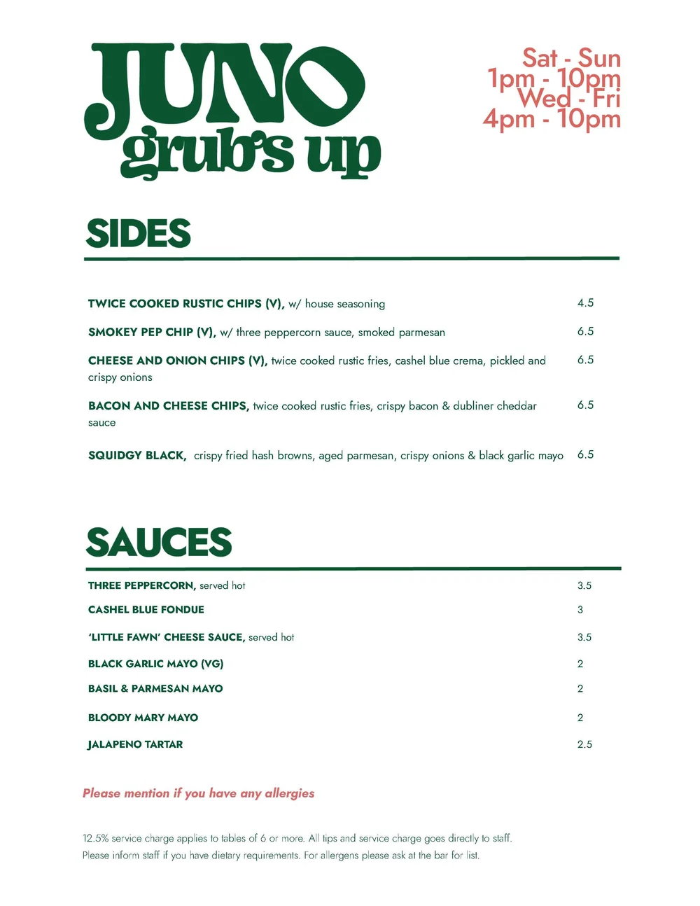 SAMPLE MENU — JUNO