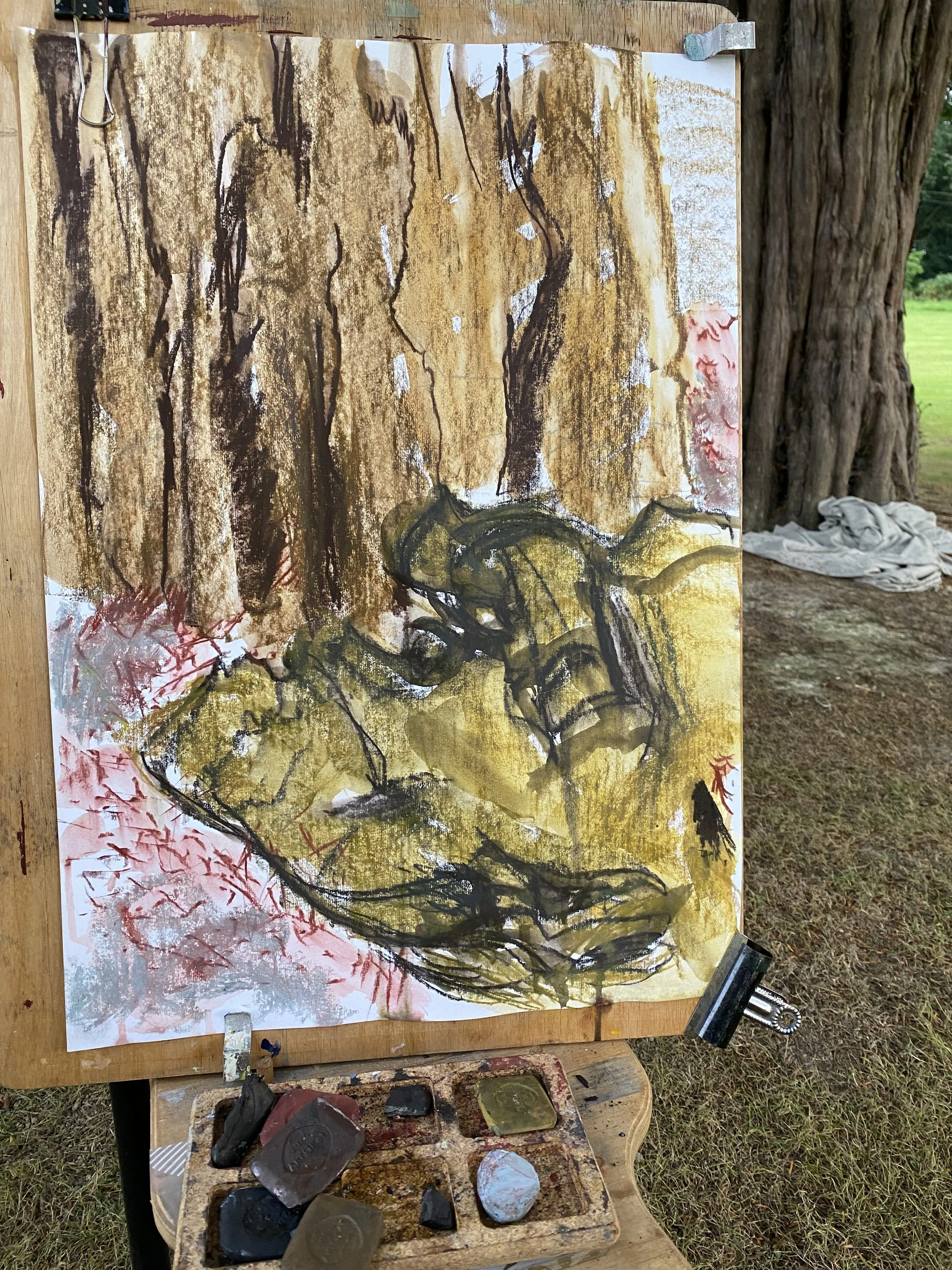 Crumpled linen at foot of yew tree.jpeg