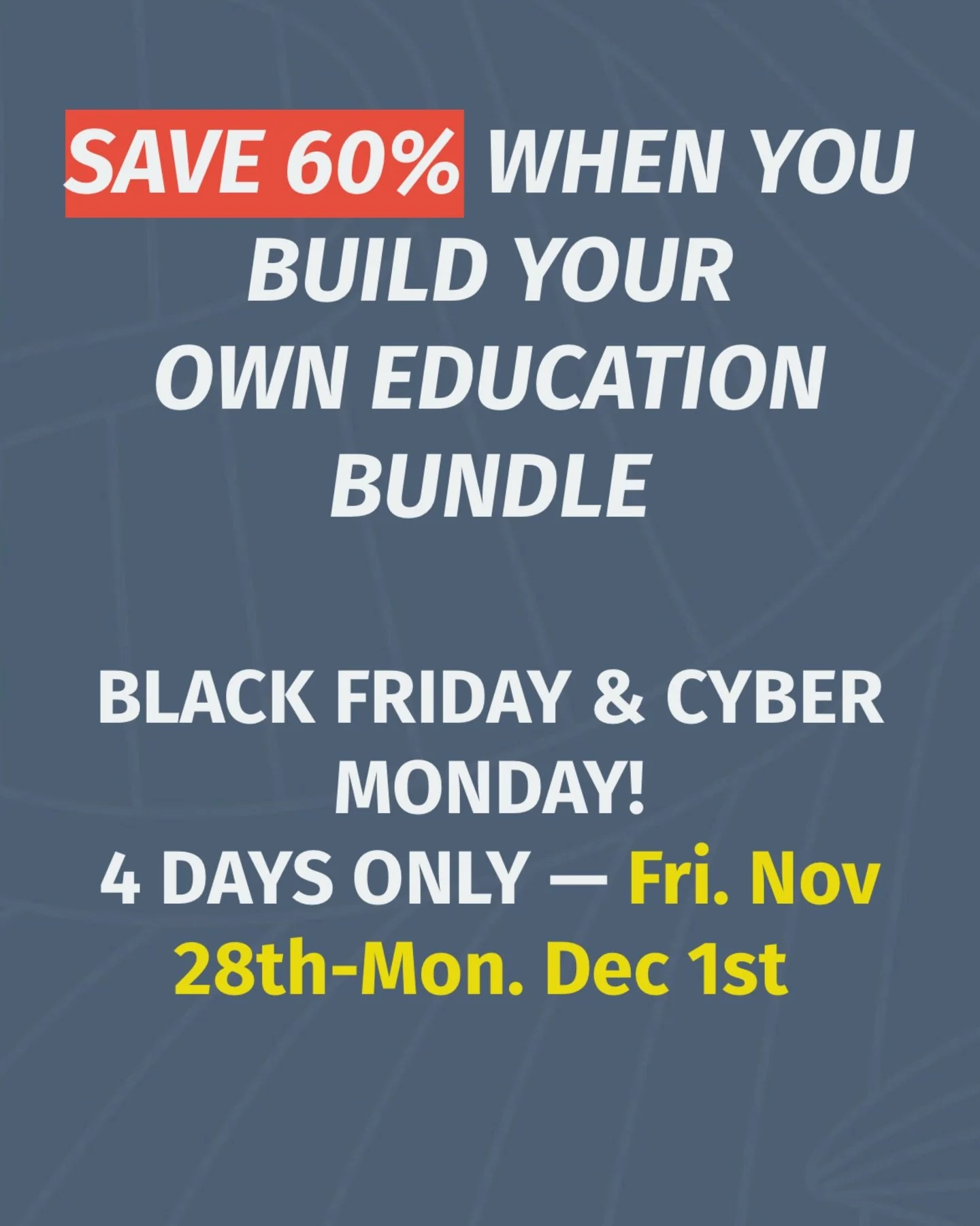 Mark your calendar 🗓️!

I only put my self-paced courses on sale 2x per year, and this Black Friday I&rsquo;m offering a a build your own bundle option! BYOB 🤪

Get 50% OFF individual courses of 60% when you bundle 3 or more!

Sale prices start Fri