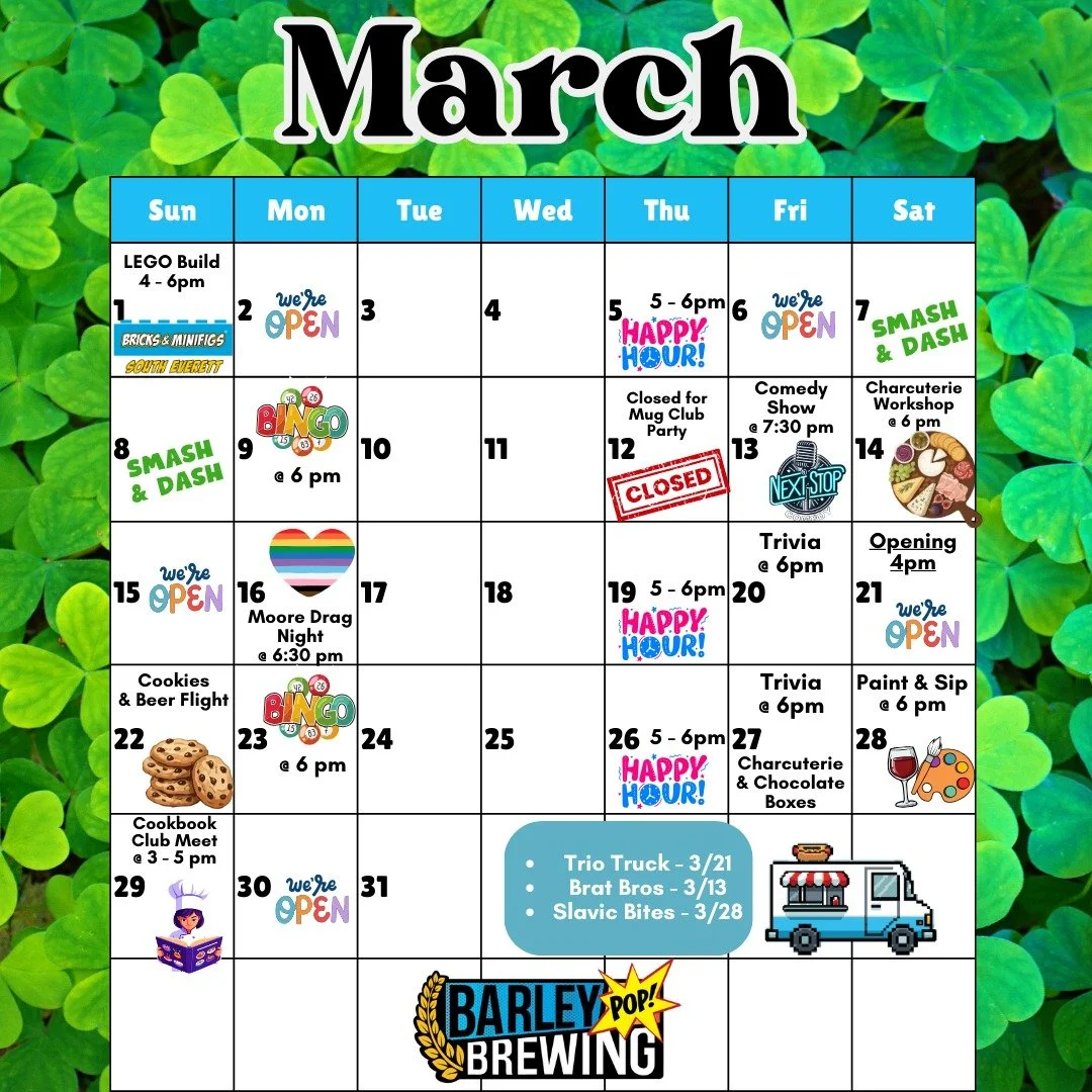 🍀March is going to be a beautiful month!🍀

Nicer weather is on the horizon, several new small business collaborations and some new food trucks!! Lots of fun new beers and the roll out of our patio is planned for March.

We can't wait to see you and