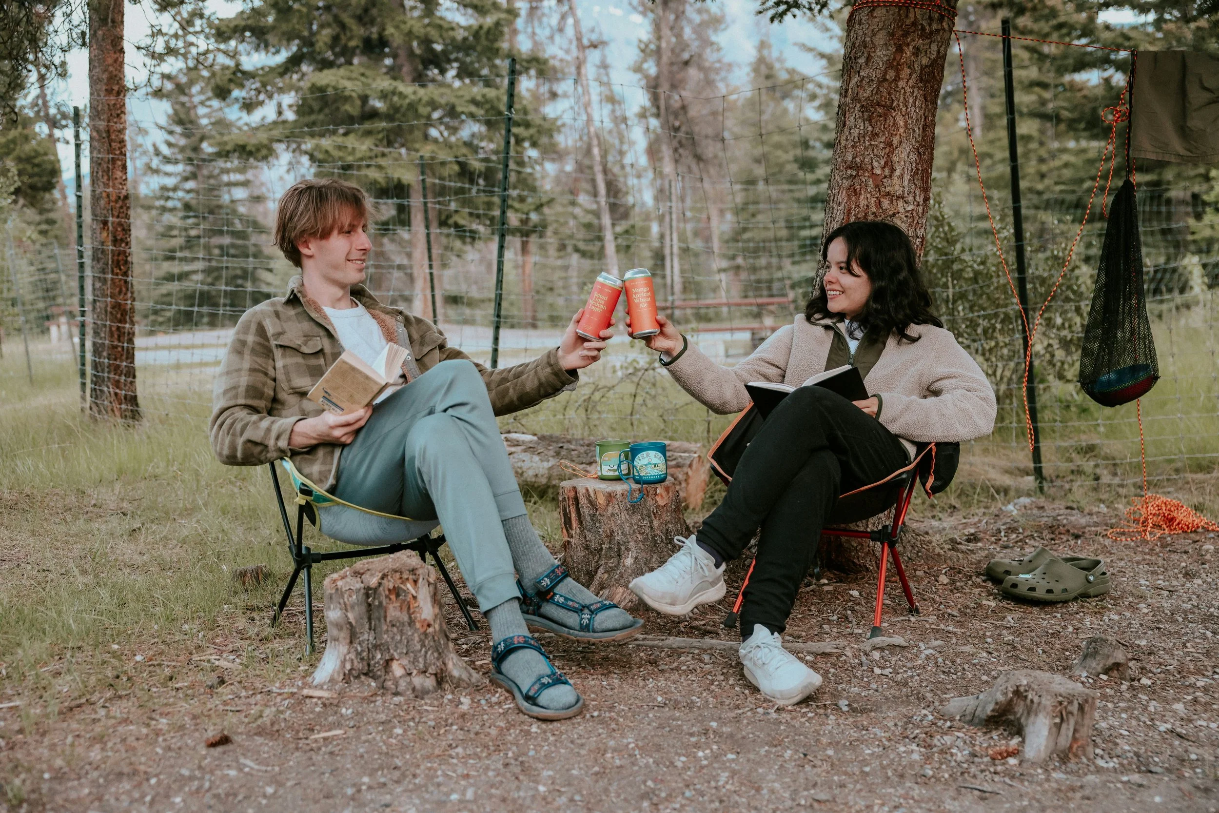 Drinking beer with friends in Banff