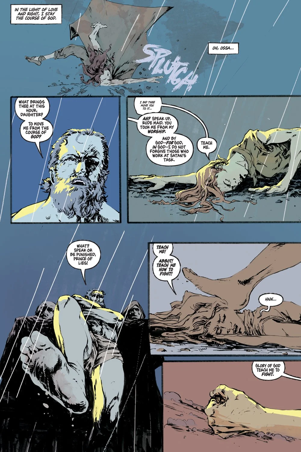 Fuck That Old Friar page three, script by Claire Napier,  art by Mike Morocco, letters by Taylor Esposito