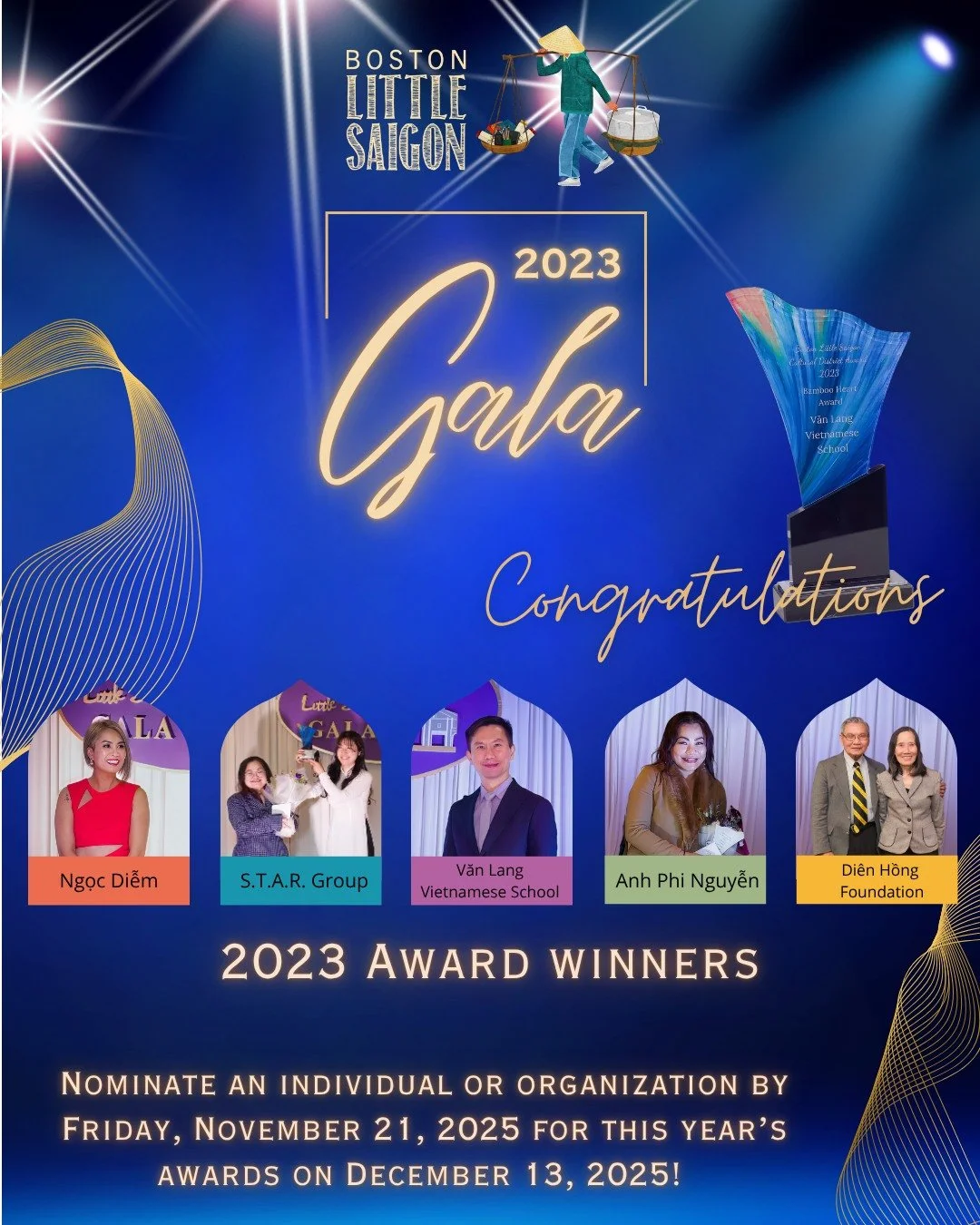 🌟 Who will be this year&rsquo;s honorees? 🌟

We&rsquo;re celebrating the incredible individuals and organizations who uplift Vietnamese arts, culture, and community in Boston! 🏆

📣 Nominations are still open for the Boston Little Saigon Gala &amp