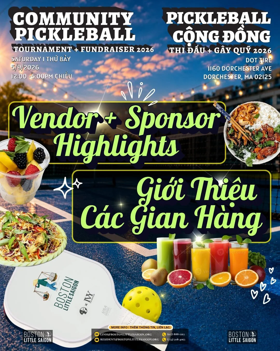🏓 Fuel up. Hydrate. Support local.
Swipe to meet to see our vendors and in-kind sponsors✨

From fresh smoothies and fruit cups to salads, to rice bowls to wraps and community health resources &mdash; these vendors, in-kind sponsors, and community pa
