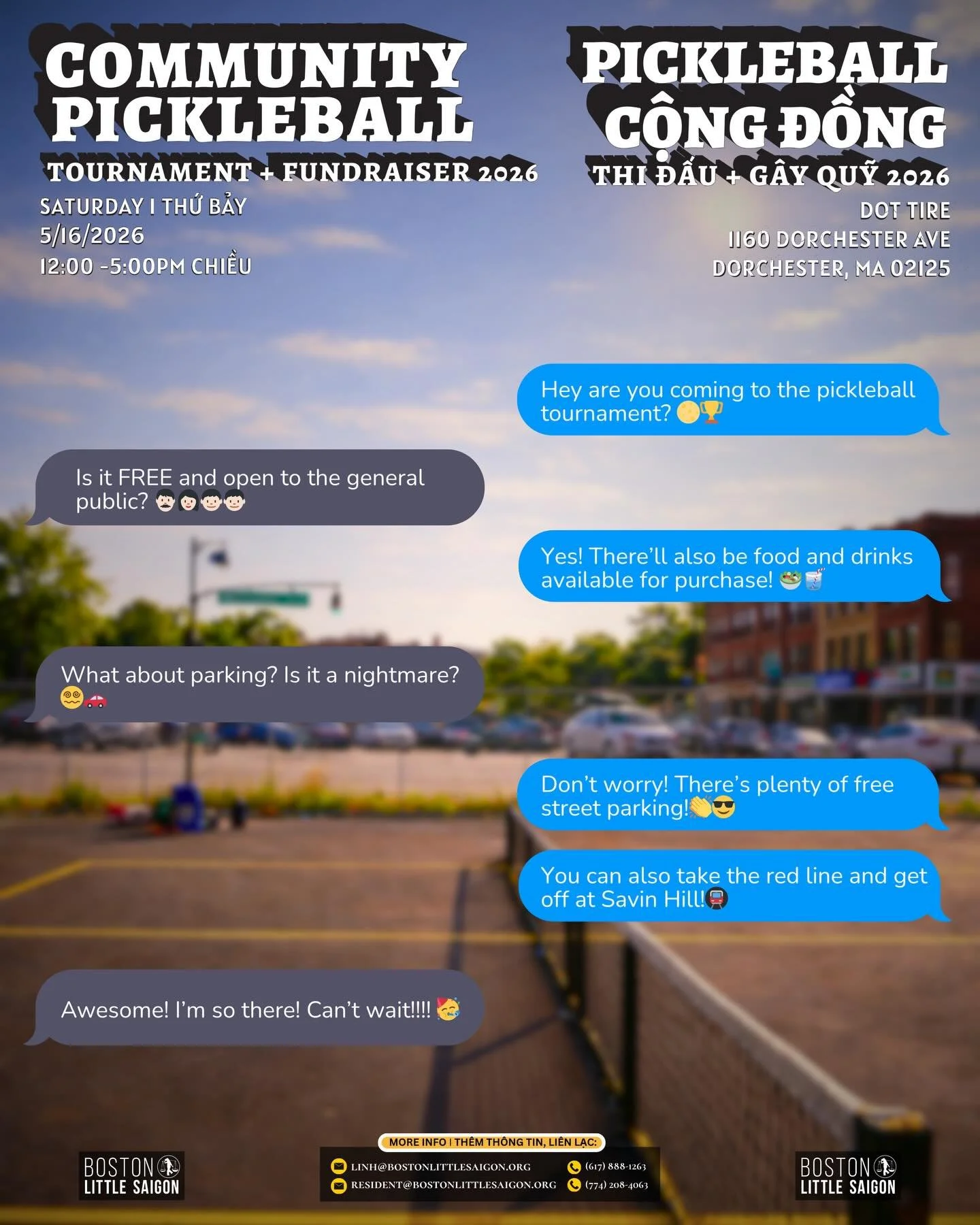 IT&rsquo;S GAME DAY TOMORROW 🏓 
Our first-ever Boston Little Saigon Community Pickleball Tournament &amp; Fundraiser is finally HERE! Come cheer on the teams, grab some food and drinks, meet the community, and enjoy a whole day of friendly chaos on 