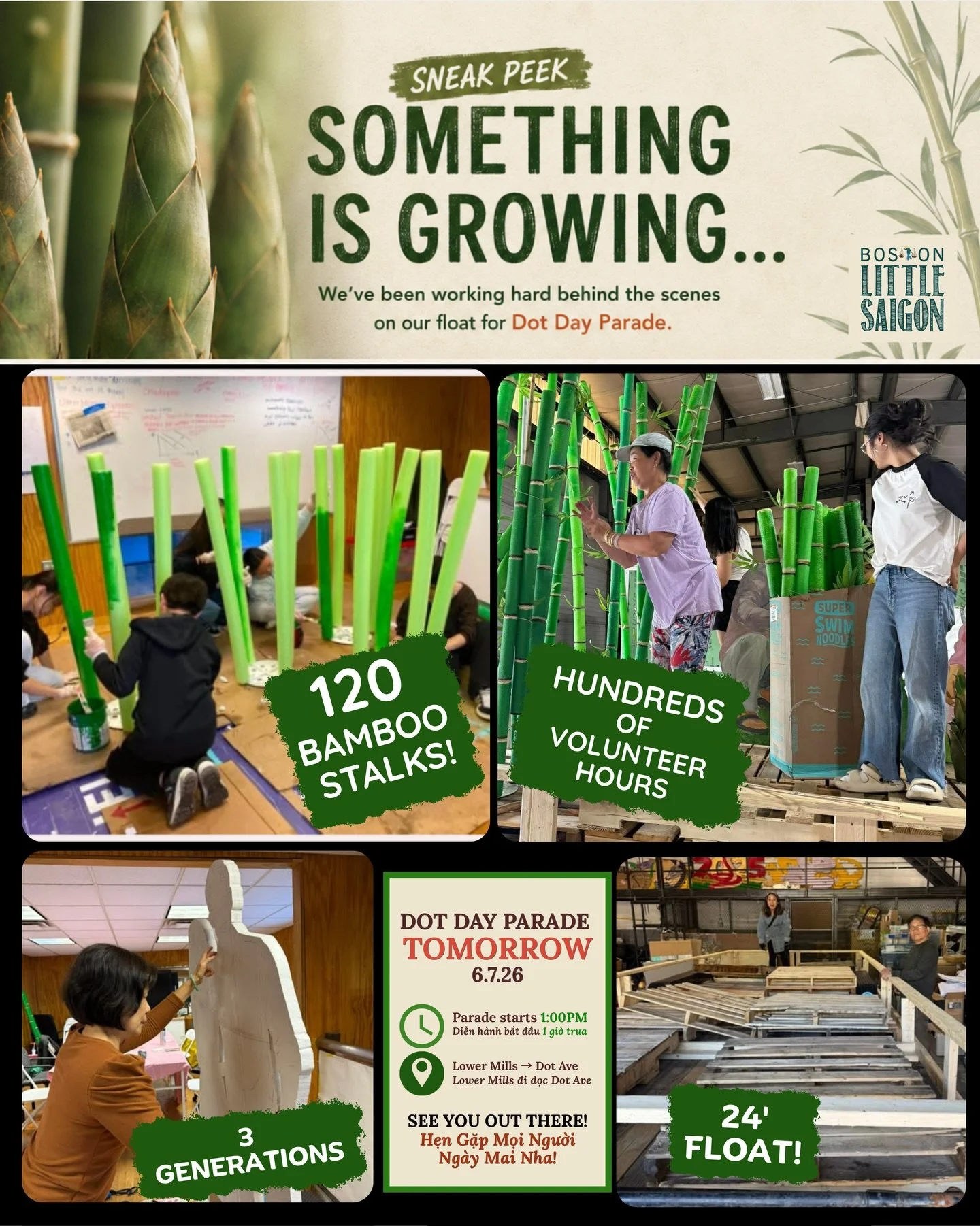 Dot Day Parade is TOMORROW&hellip; and Boston Little Saigon is stepping OUT ✨

 👀 Here&rsquo;s a tiny sneak peek of what we&rsquo;ve been cooking up for the parade -our bamboo garden float inspired by Tre Gi&agrave;, Măng Mọc, features three generat