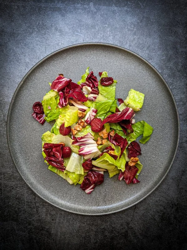 Roasted Cherry &amp; Walnut Salad with Radicchio &amp; Romaine Lettuce