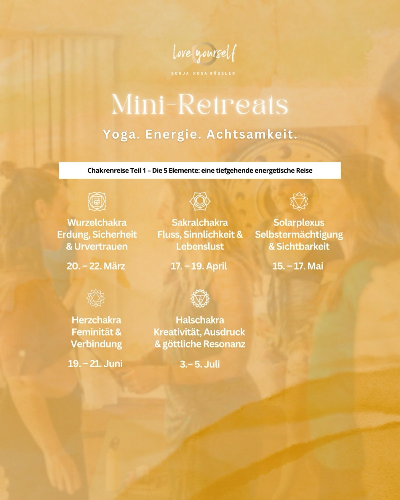 𝗠𝗶𝗻𝗶-𝗥𝗲𝘁𝗿𝗲𝗮𝘁𝘀 𝗮𝗹𝘀 𝗸𝗹𝗲𝗶𝗻𝗲 𝗔𝘂𝘀𝘇𝗲𝗶𝘁𝗲𝗻 𝗮𝗺 𝗪𝗼𝗰𝗵𝗲𝗻𝗲𝗻𝗱𝗲 ✨

Die Mini-Retreats an Wochenenden laden dich ein, Yoga, Energiearbeit, Ayurveda und Meditation &uuml;ber das Jahr verteilt zu erleben. In deinem Rhythmus. In
