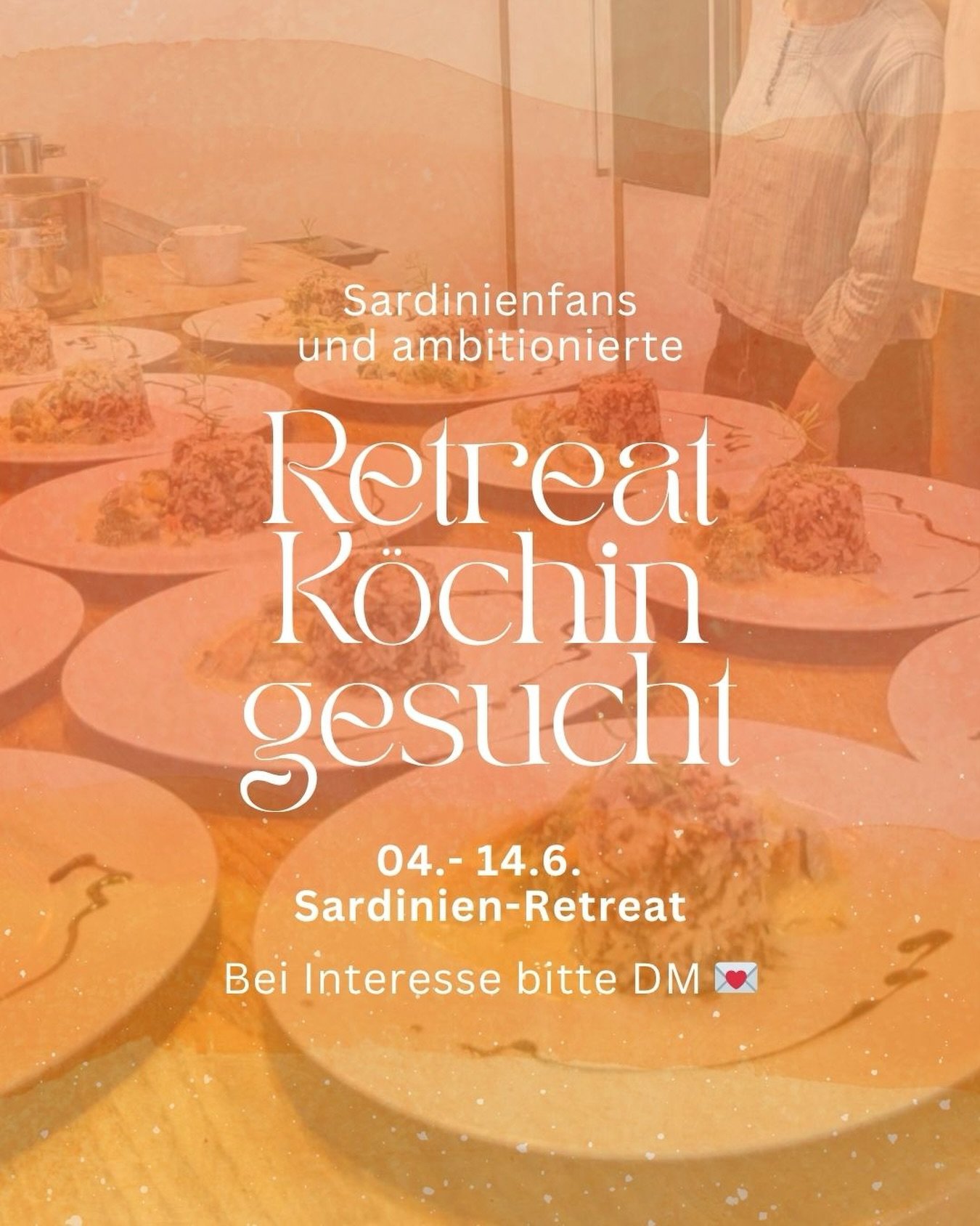 Du liebst gutes, gesundes Essen &ndash; und kochst mit Herz? Dann k&ouml;nnte unser Sardinien-Retreat genau das Richtige f&uuml;r dich sein!

Wir suchen f&uuml;r unsere Retreat-Gruppe im Juni eine Person, die uns mit frischen, n&auml;hrenden und lieb