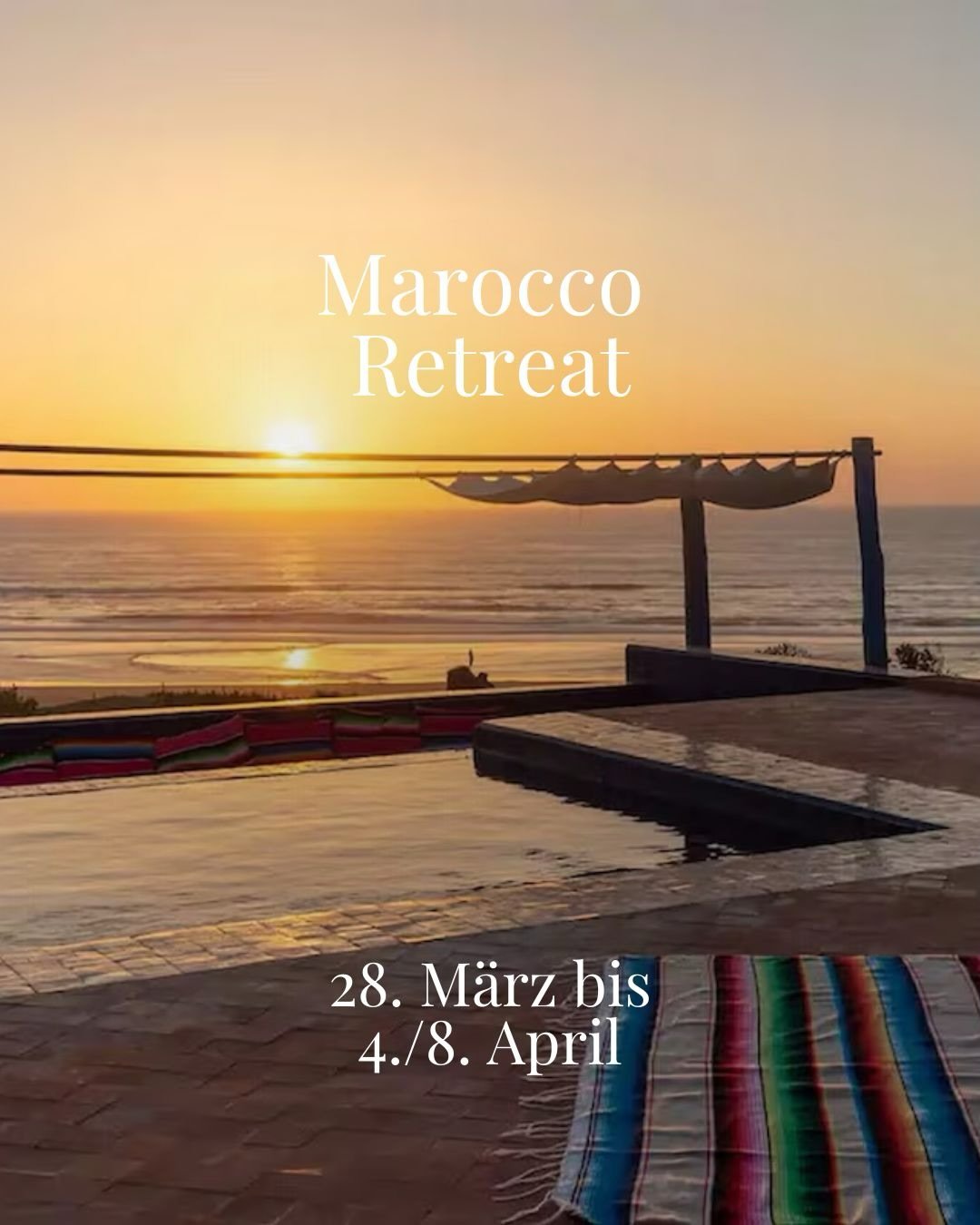 𝗠𝗔𝗥𝗢𝗖𝗖𝗢 𝗥𝗘𝗧𝗥𝗘𝗔𝗧 - 𝗬𝗢𝗚𝗔 &amp; 𝗪𝗨̈𝗦𝗧𝗘

Das gesamte Programm teilt sich in zwei Teile und findest du vollst&auml;ndig unter loveyourself.at

Dieses Retreat wird es auch 2026 zur Osterzeit wieder geben, nachdem ich mich in den Ort 