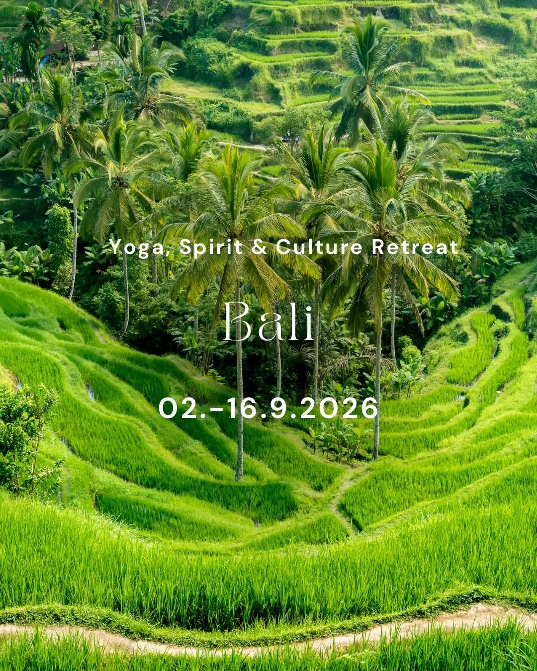 BALI &ndash; SPIRIT RETREAT 🌺
2.&ndash;16. September 2026

Tejakula &middot; Ubud &middot; Nusa Lembongan

Eine Reise durch die spirituelle Landschaft Balis &ndash; vom stillen Norden &uuml;ber das kulturelle Herz der Insel bis zum sanften Ausklang 