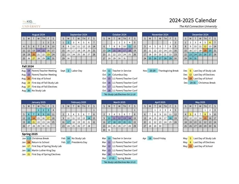 School Calendar — The Kid Connection University
