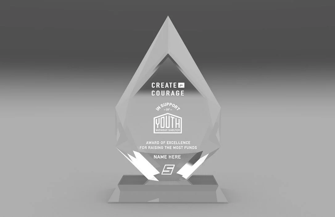 We are excited to be presenting this Award of Excellence to the individual(s) who raised the most funds towards the Create for Courage fundraiser in support of Youth Without Shelter! 

Stay tuned&hellip;
