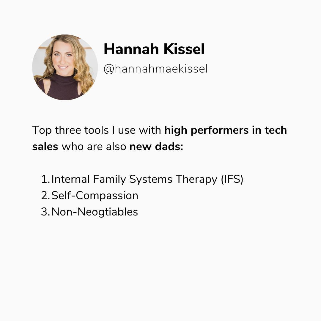 The top three tools I use with high performing tech sales professionals who are new dads. ⁠
⁠
Trends I see with new fathers: ⁠
⁠
🚩Thinking things are out of control ⁠
🚩Frustration at the inability to exercise and see friends⁠
🚩Feelings of rejectio
