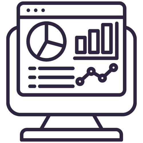 Outline of a computer monitor displaying graphs and charts.