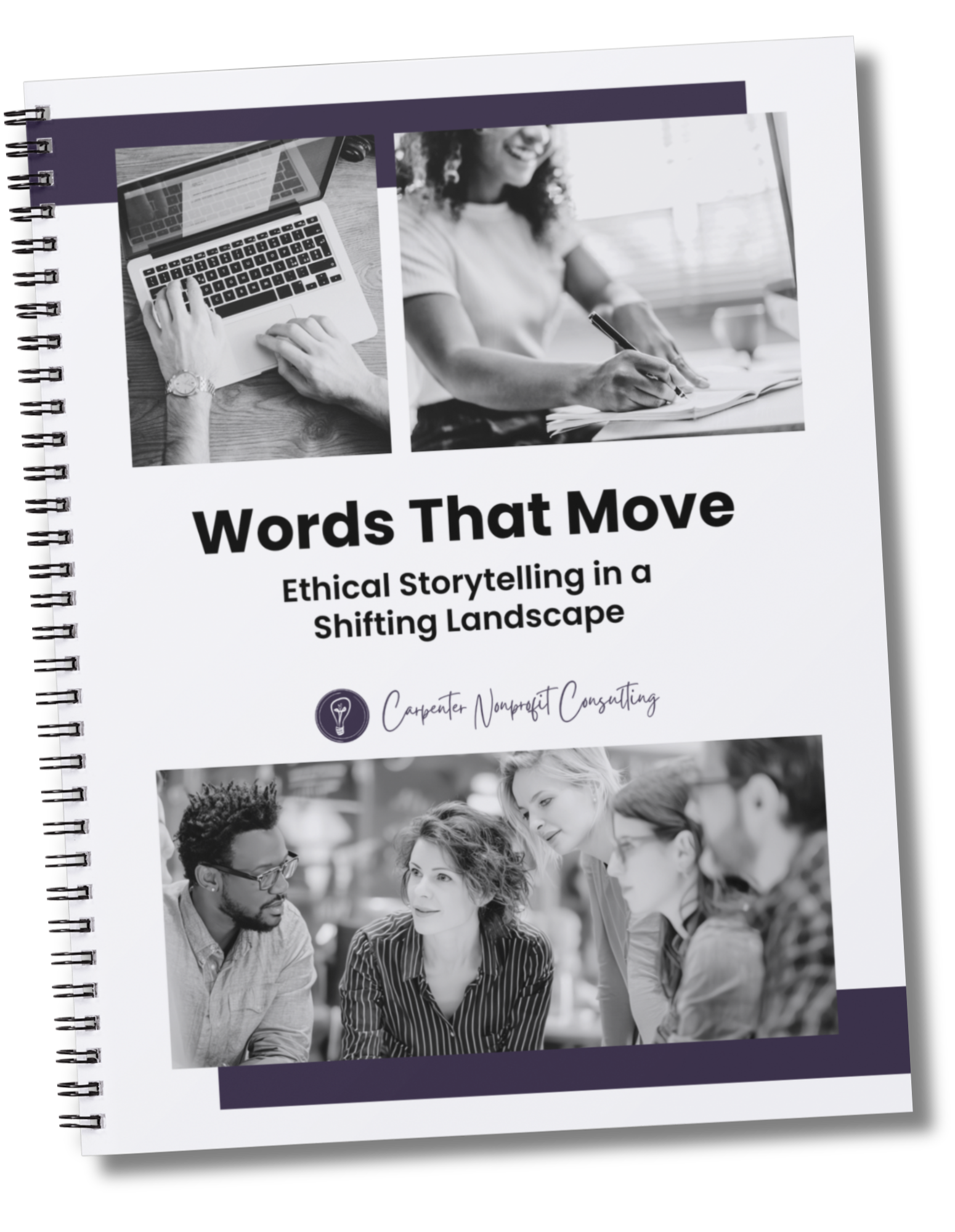 Words That Move spiral-bound participant workbook for nonprofit storytelling and communication training