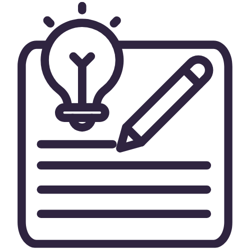 Icon of a paper with a lightbulb and a pencil, symbolizing ideas and writing.