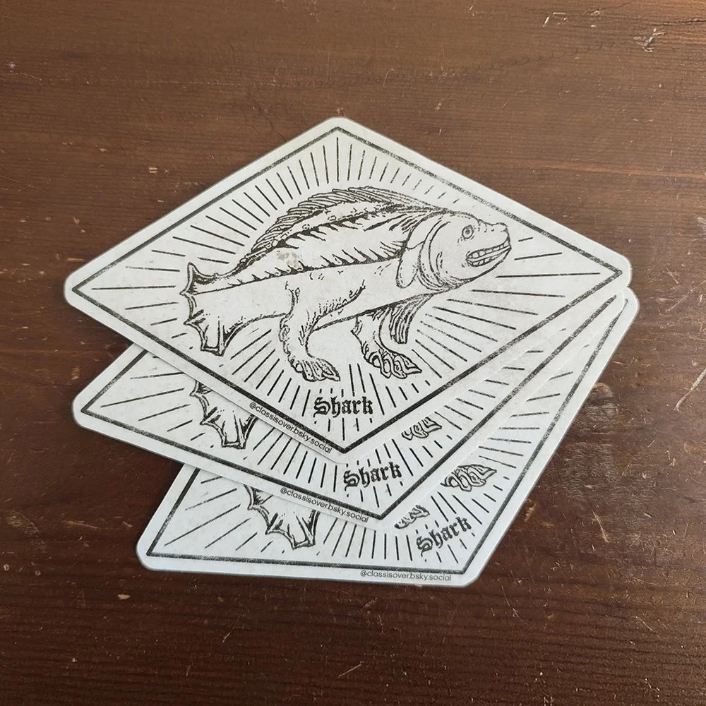 Poorly-Drawn Medieval Shark 5" Vinyl Sticker