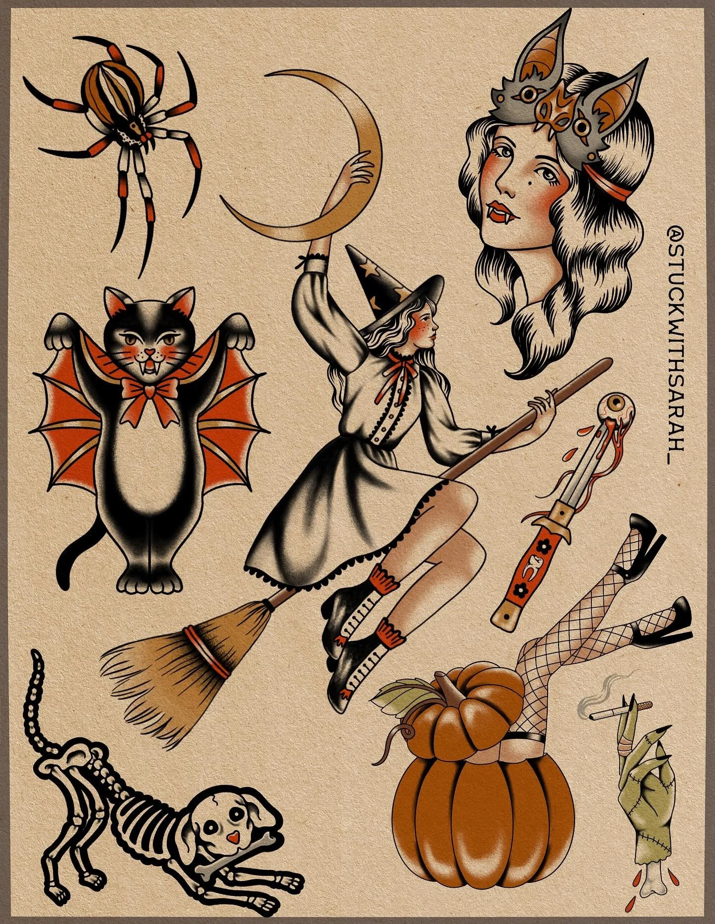 HALLOWEEN FLASHHHHHHH🖤🧡🖤 link in bio to book👻 available in color or b&g.
•
•
•
#dallastattooartist #femaletattooartist #illustrativetattoo #stuckwithsarah_
#batandcavetattoo #dallastattoos #dallastattooshop #texastattooartist #