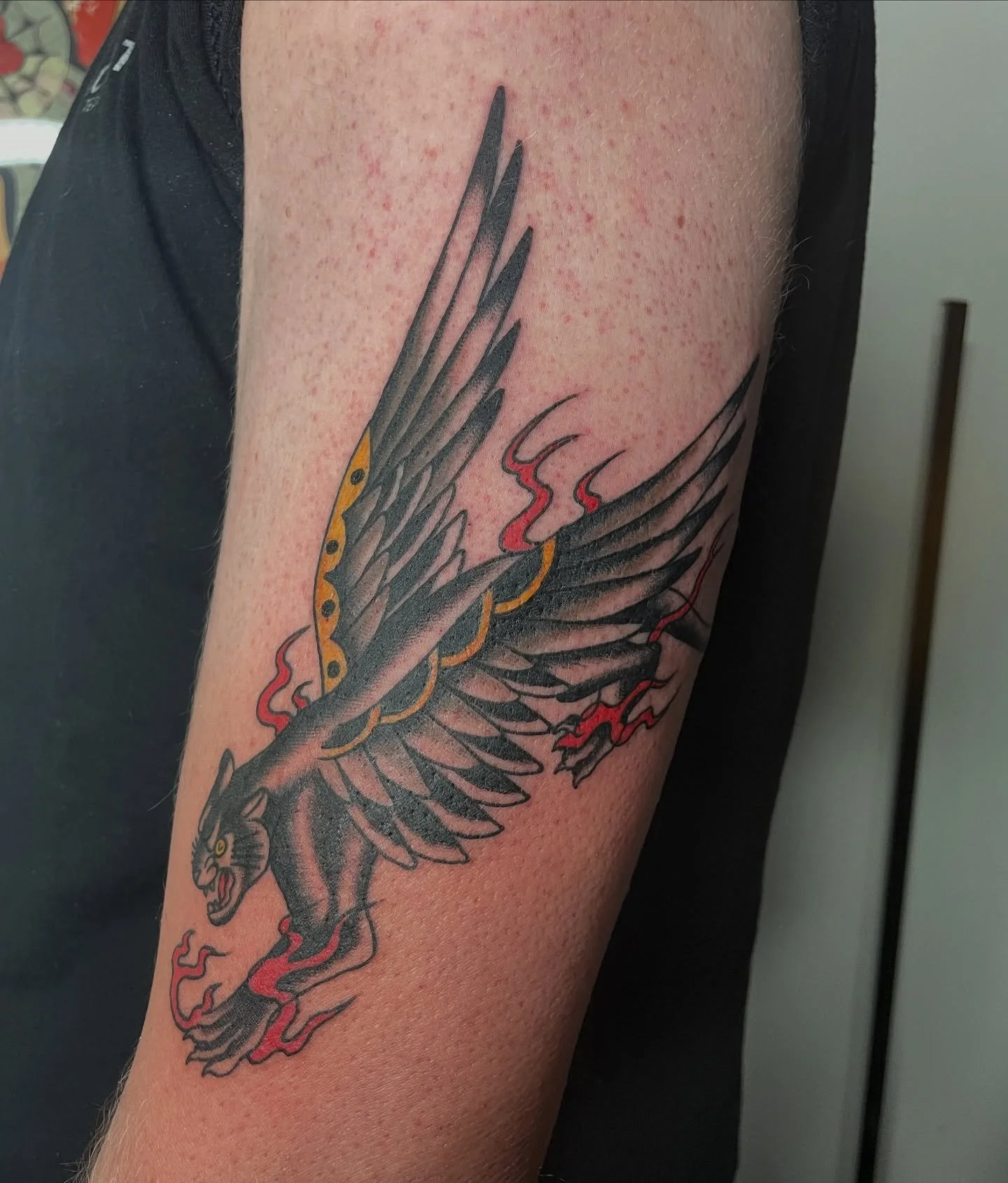 Thanks so much @adam_spilker for trusting me with your first tattoo! This winged panther was a blast and Adam sat like a damn rock. More stuff like this always please! 
#dfwtattoos #dfwtattooartist #dallastattooartist #dallastattooartist #dallastatt