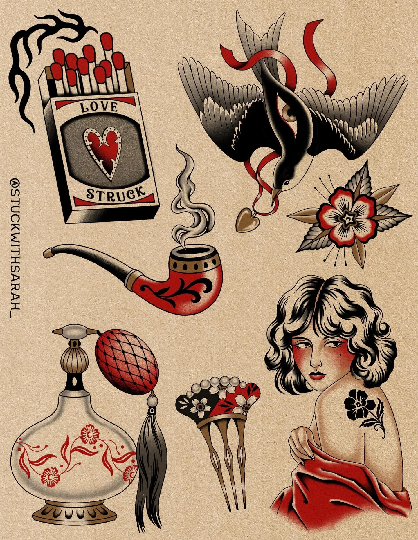 Fresh flash 😊 dm to book🖤❤️🖤 available in b&amp;g or color

#dallastattooartist #dfwtattooartist #femaletattooartist #vintagetattoo