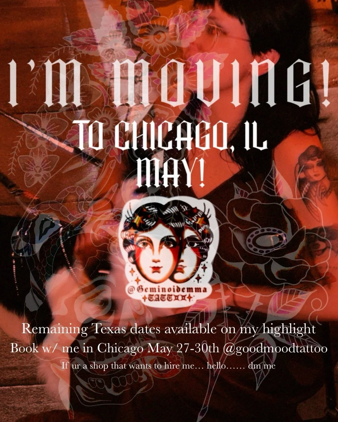 BIG NEWSSSSS! I am spreading my bat wings and flying away to Illinois next month! I will keep my availability updated on my story and my highlight but I&rsquo;m running out of dates for my time in Texas! 
I&rsquo;ve yet to find a permanent spot in Ch