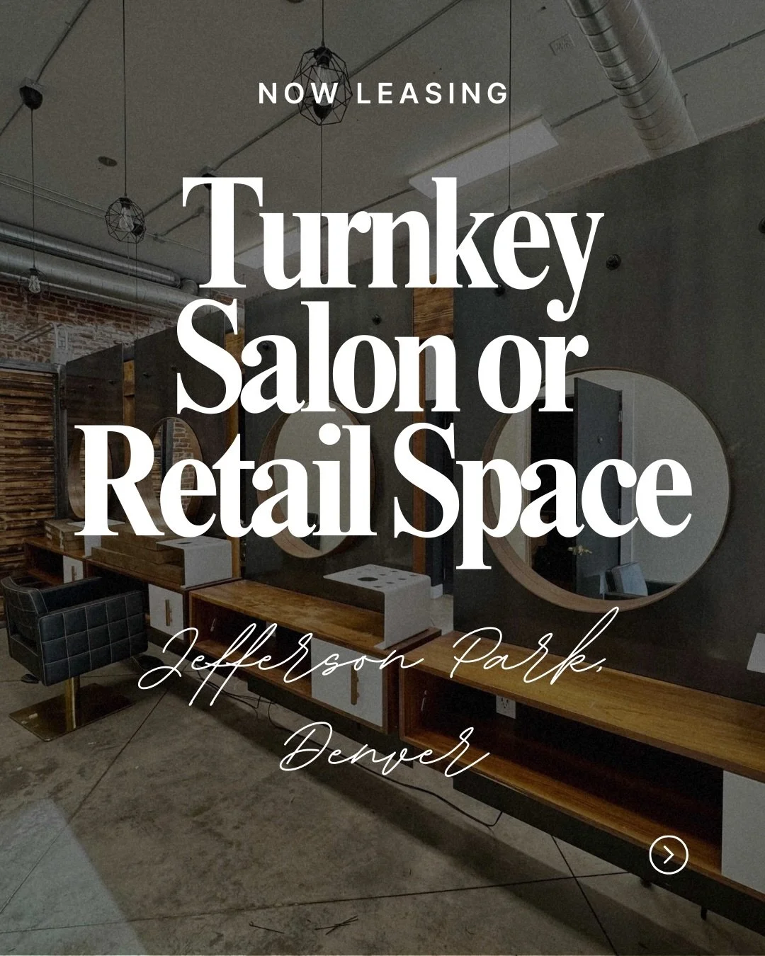 Jefferson Park | Turnkey Salon or Retail Opportunity
2951 W 25th Avenue, Suite 102
1,186 SF | For Lease

Move-in-ready salon or boutique retail space in one of West Denver&rsquo;s most desirable mixed-use neighborhoods.

Exposed brick walls, existing