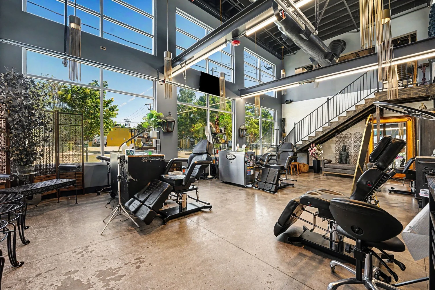 Interior of retail space with high ceilings
