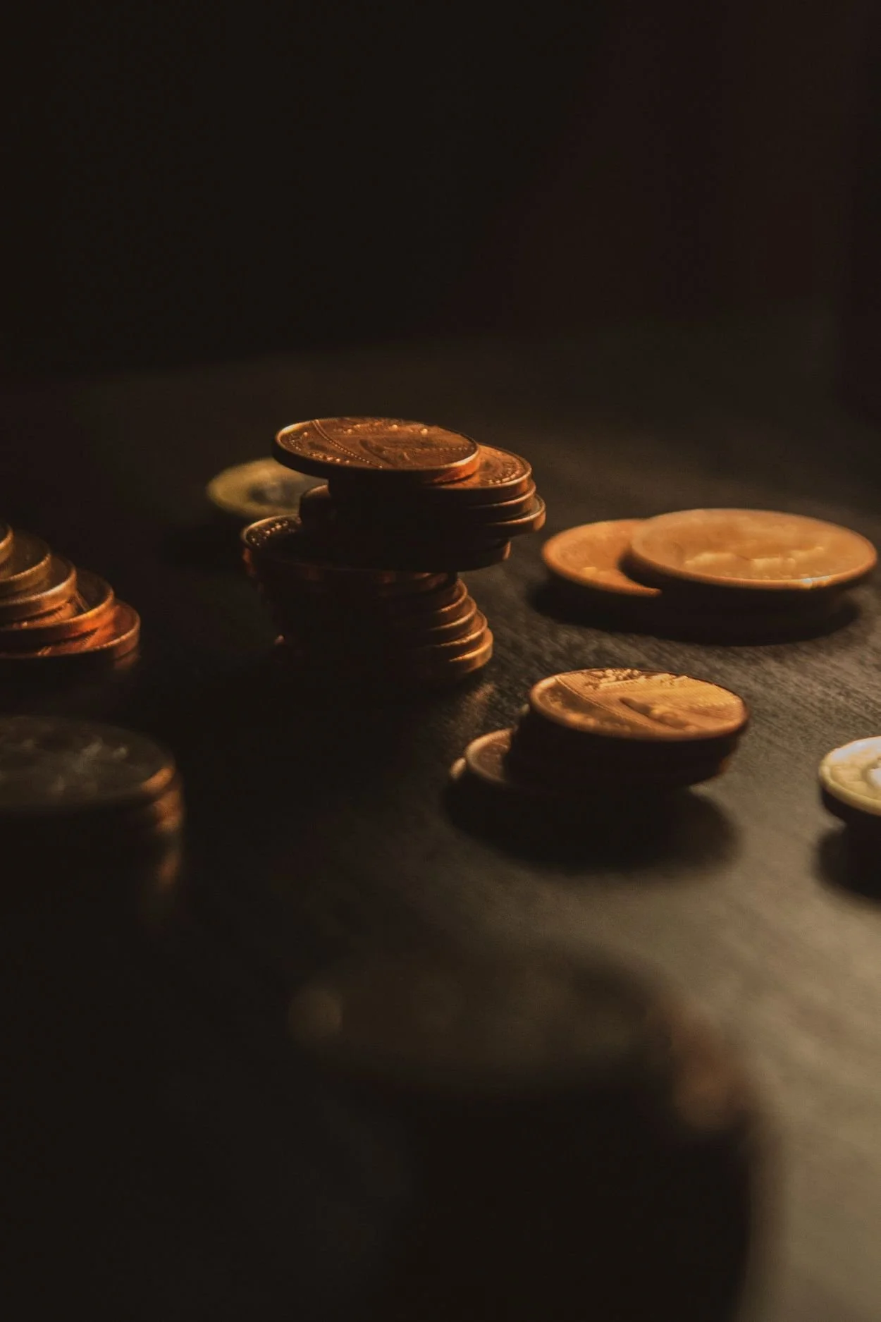 stacks of coins on table