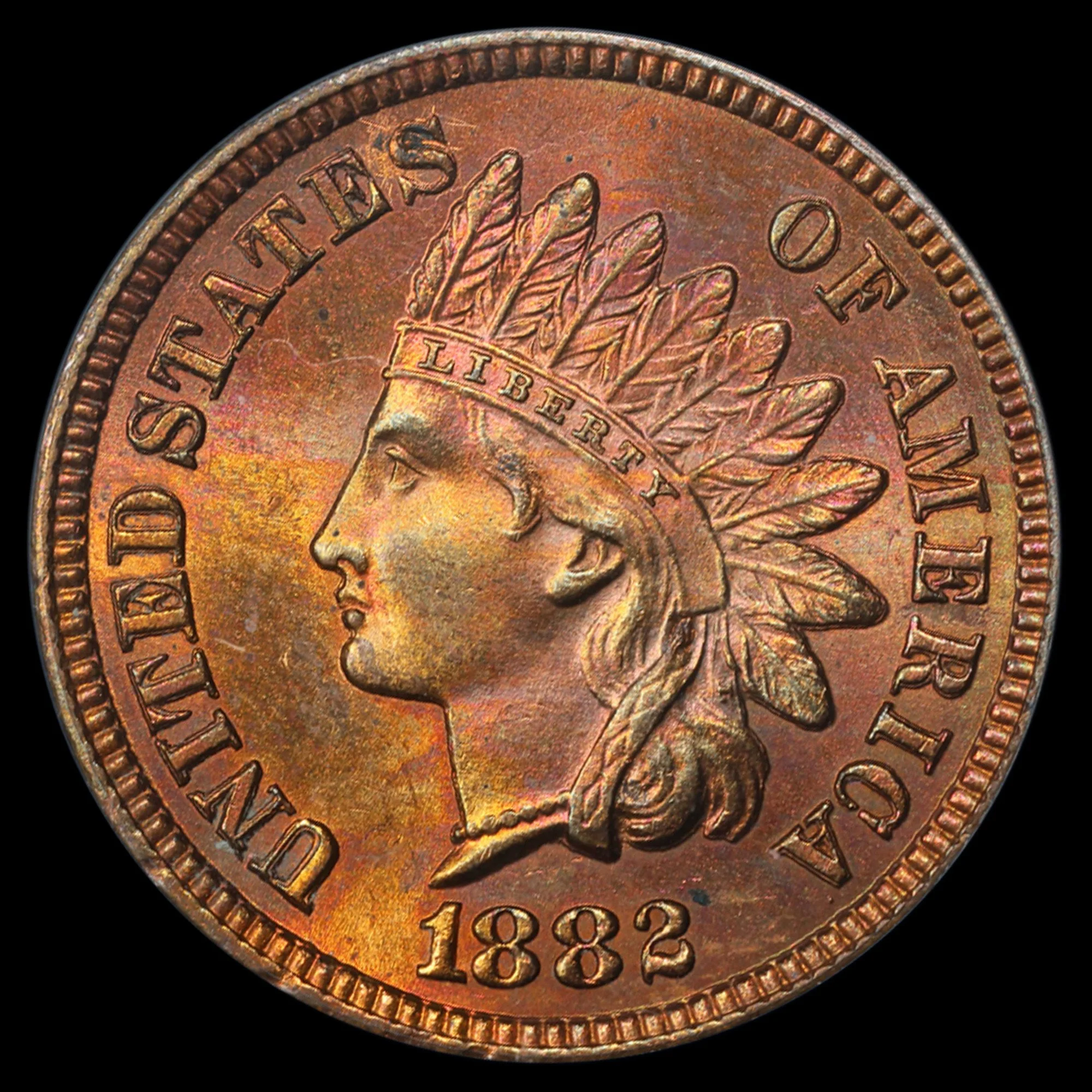 1882 Indian Head Cent ~ MS63 ~ RB ~ Toner