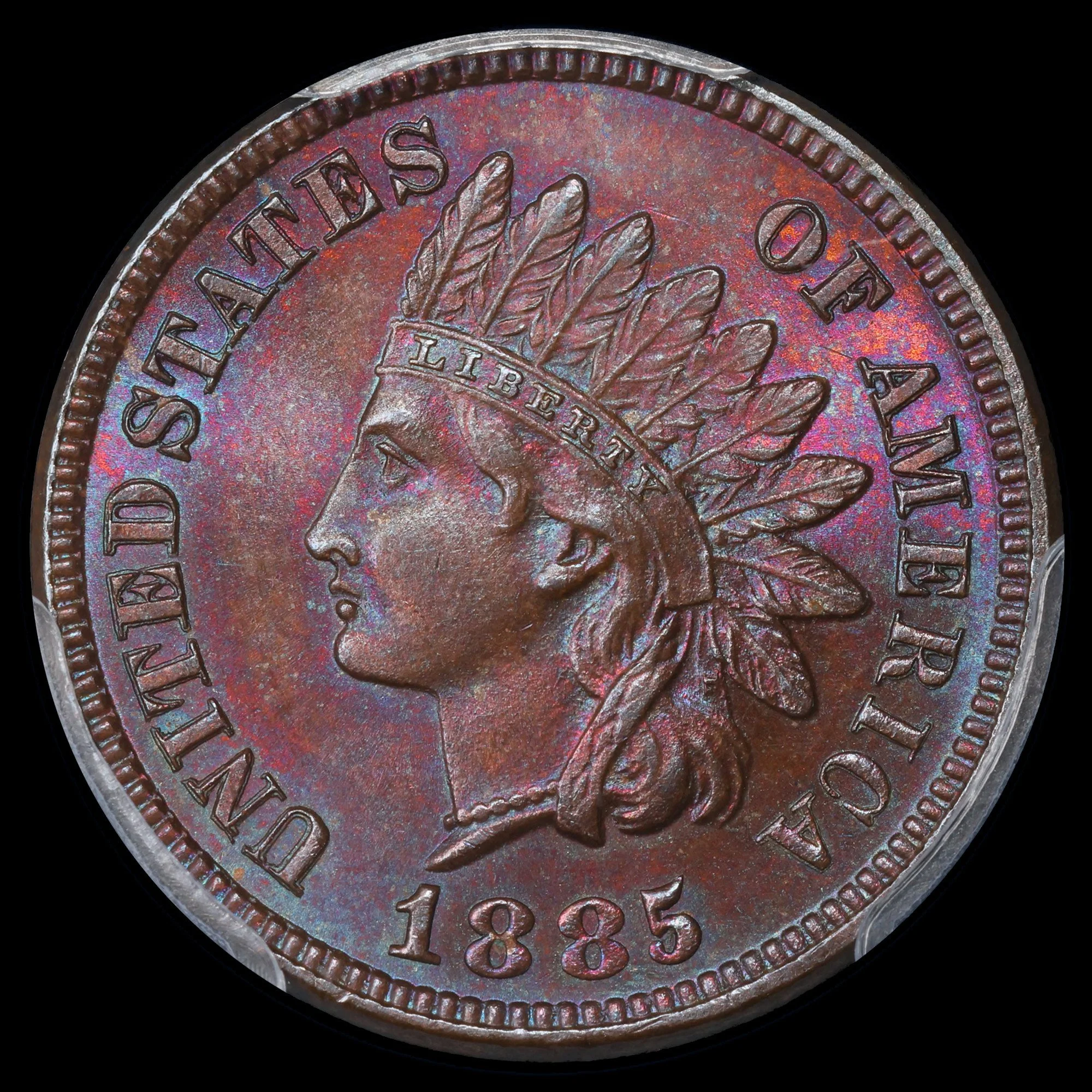 1885 Indian Head Cent ~ PCGS MS64BN ~ Pink & Purple Toner