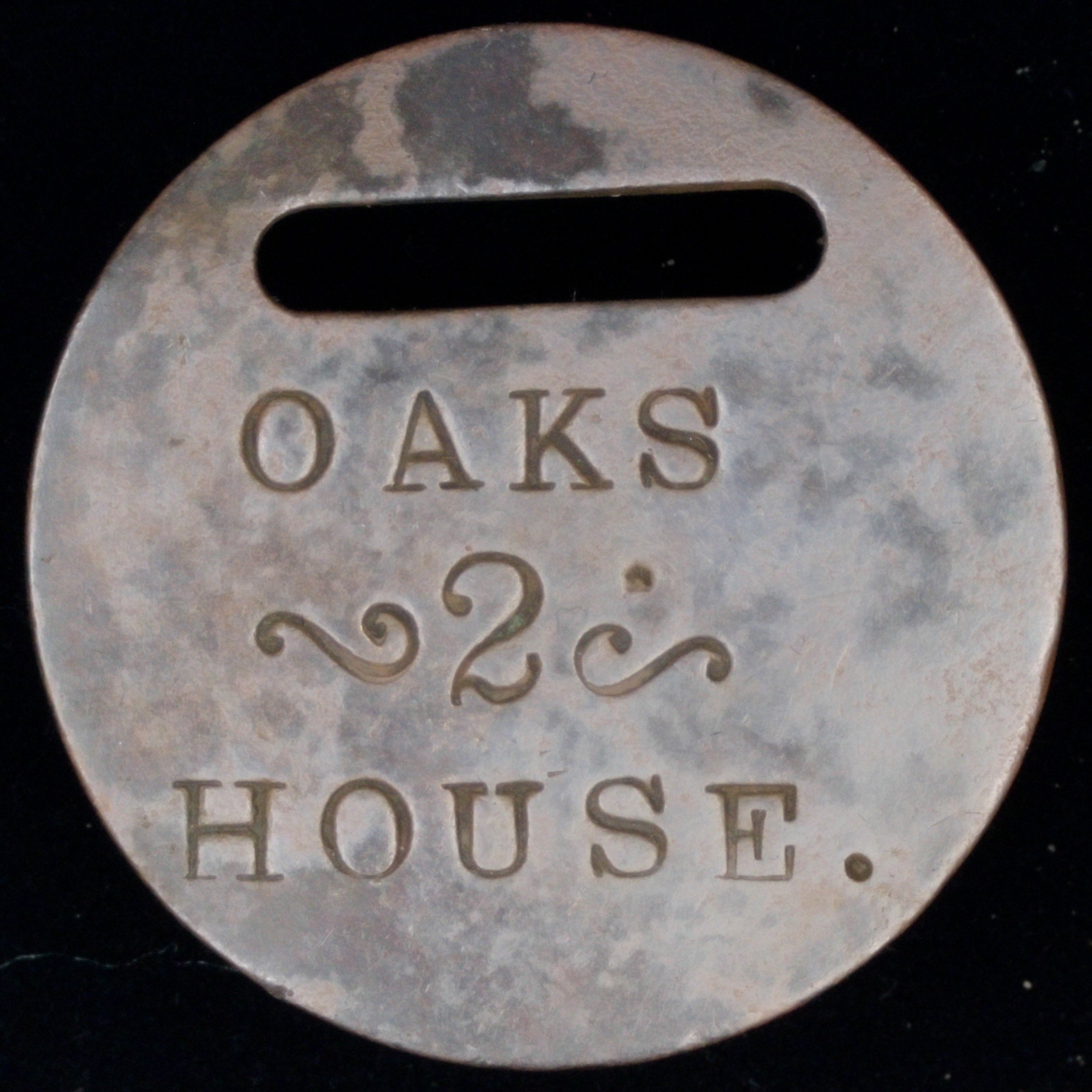 Oaks House Hotel Room Key FOB - Sims, N.D. - circa 1895