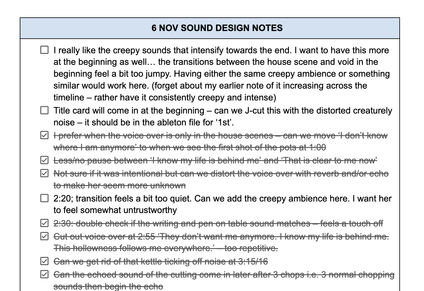 Organising a collaborative table with director for reviewing edits.