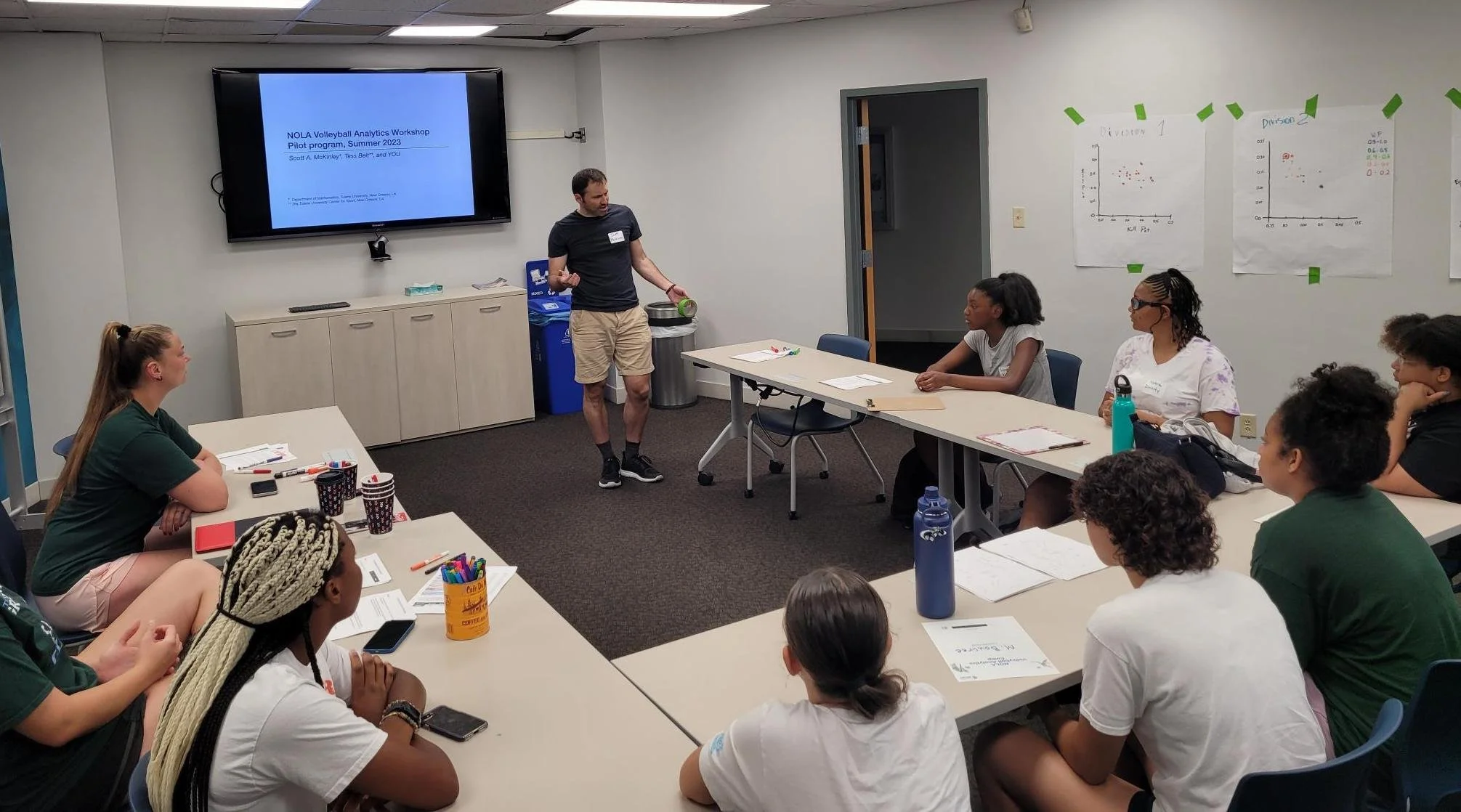 We split our time between the gym and the classroom, developing ideas theoretically and then seeing how they play out on the court.