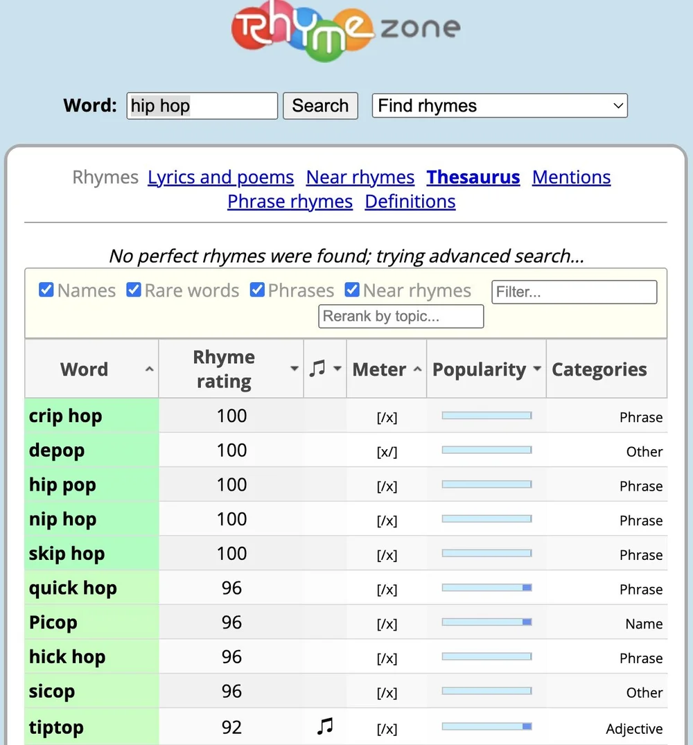 Tool RhymeZone — Dr. James Frankel