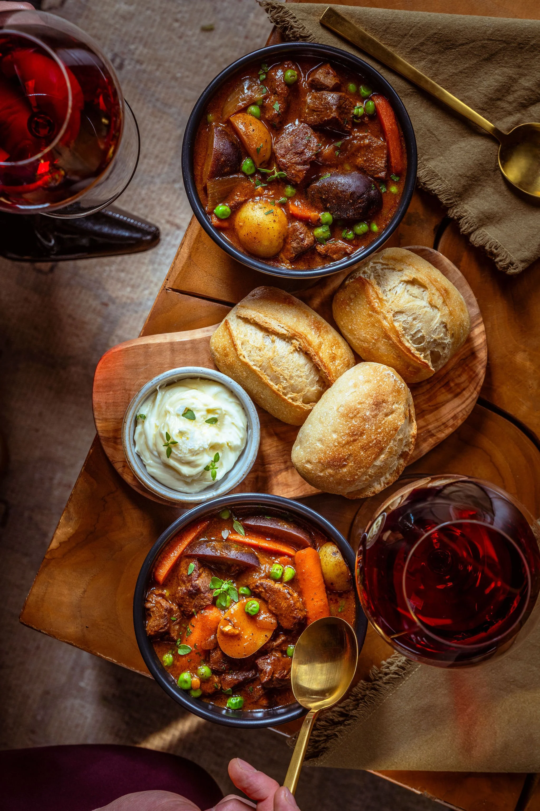 Guinness lamb stew styled by Denver food stylist Chris Caldes for the American Lamb Board.