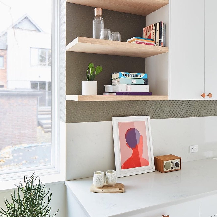 custom cabinets with custom open shelving
