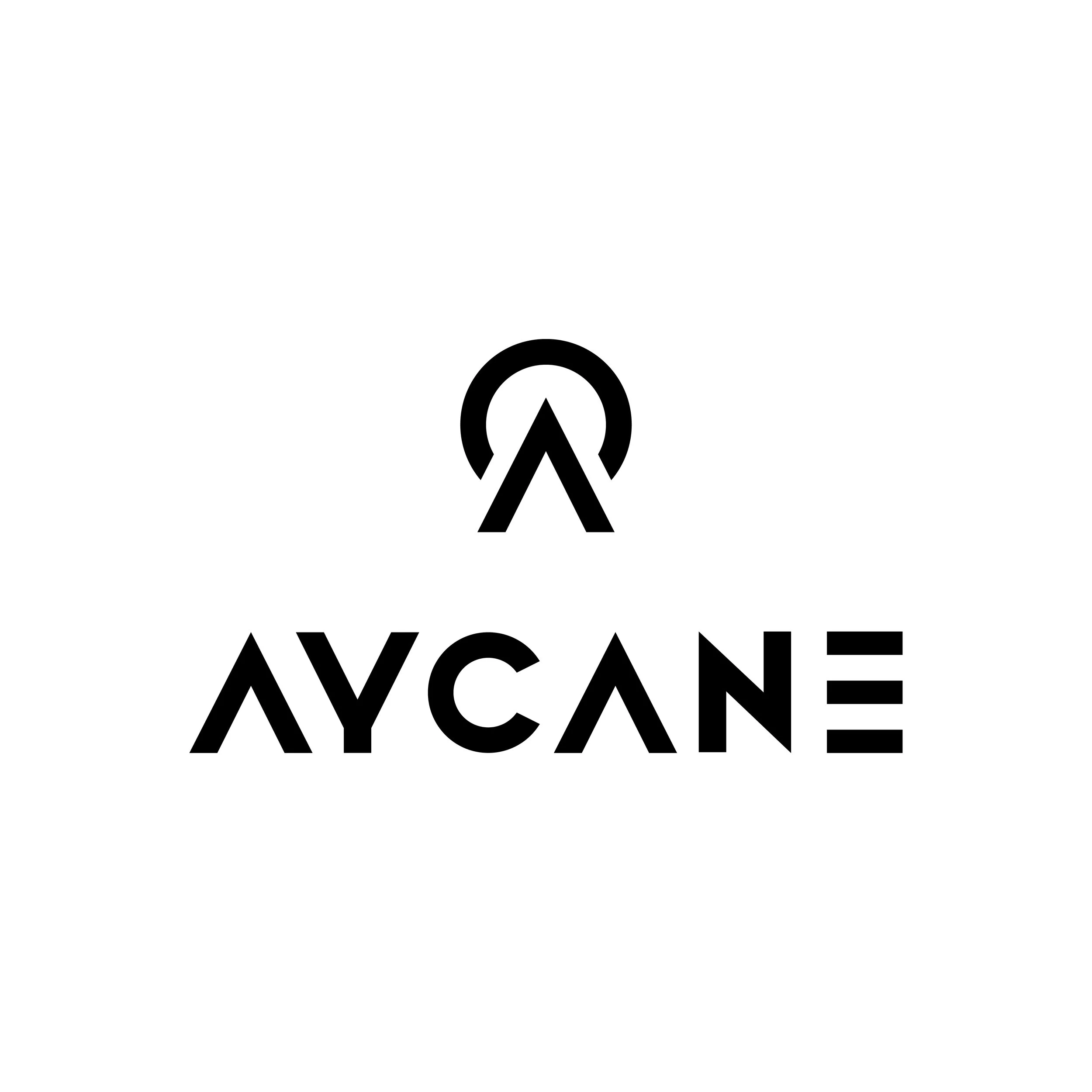 A logo with the words "AYCANE" in black text beneath a stylized black symbol of a mountain peak or arrow pointing upward.