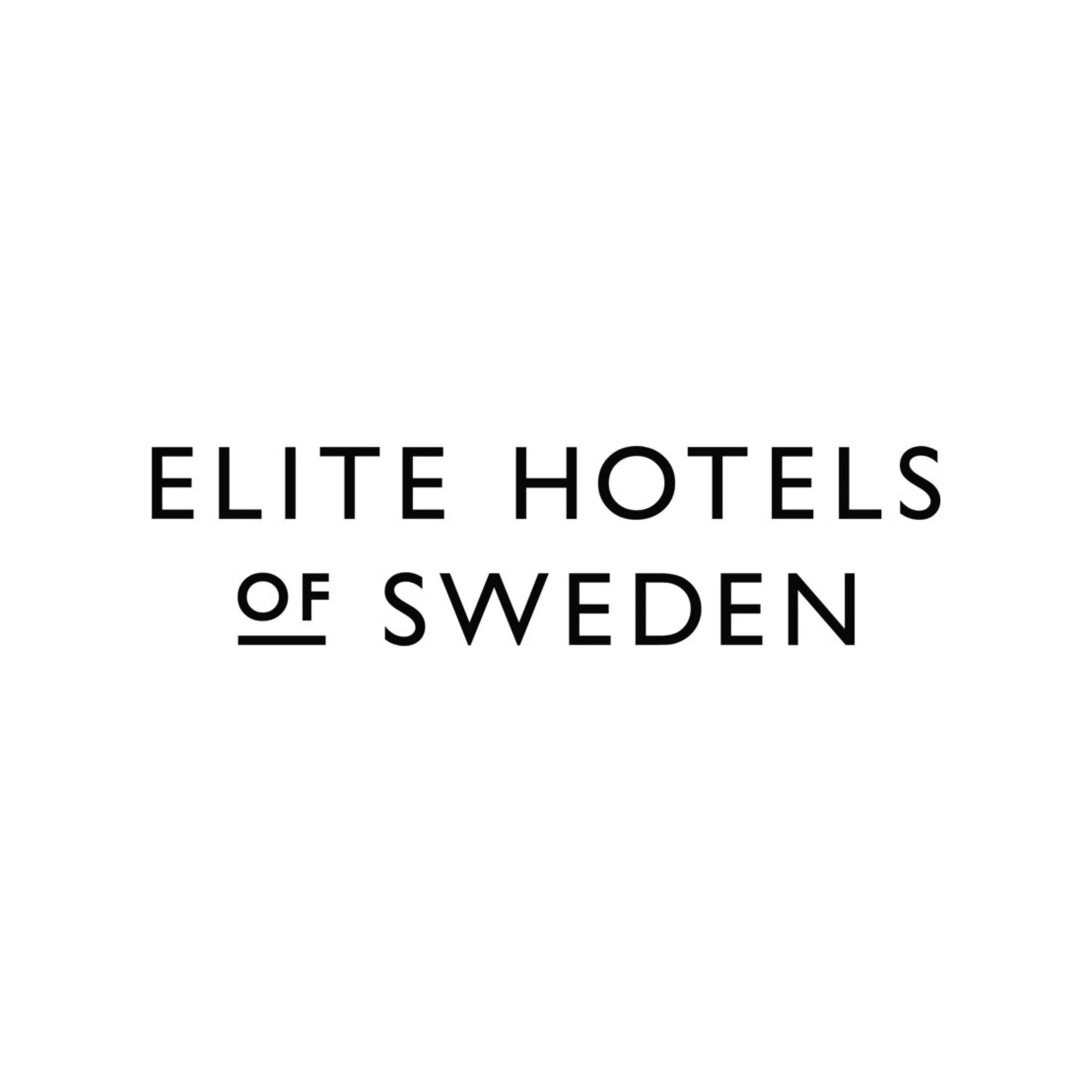 The logo of Elite Hotels of Sweden, featuring a stylized eagle and text.