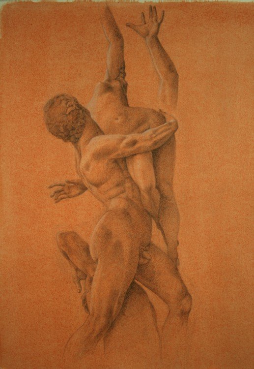 Rape of the Sabine, graphite on hand toned paper, 13" x 17"