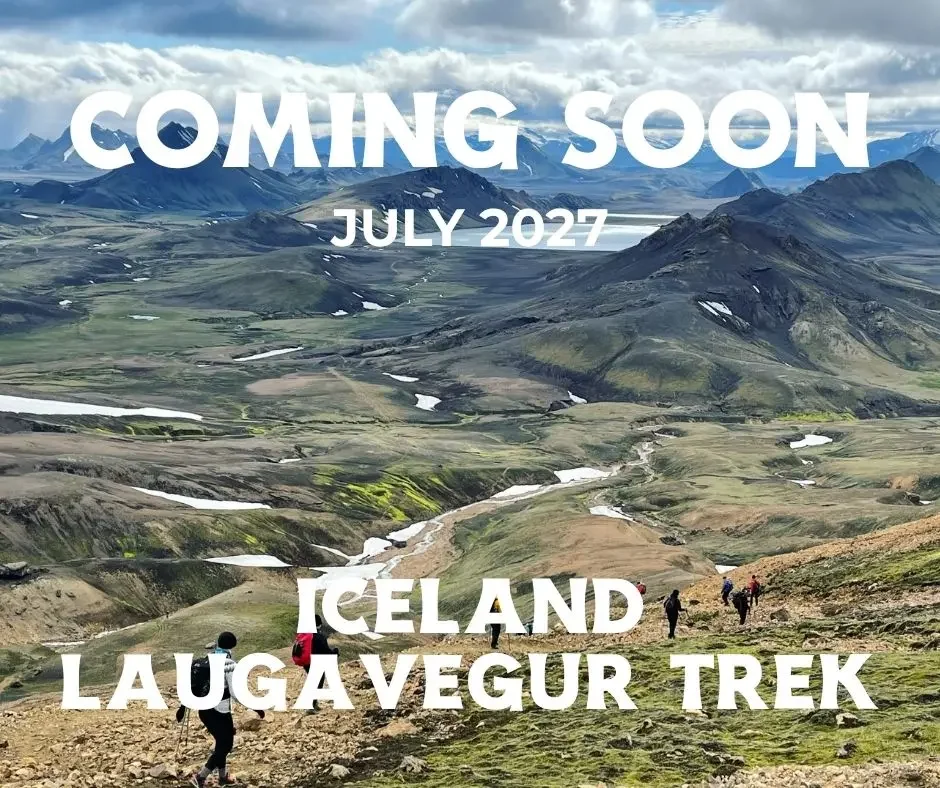 iceland mountains along laugavegur trek and people hiking