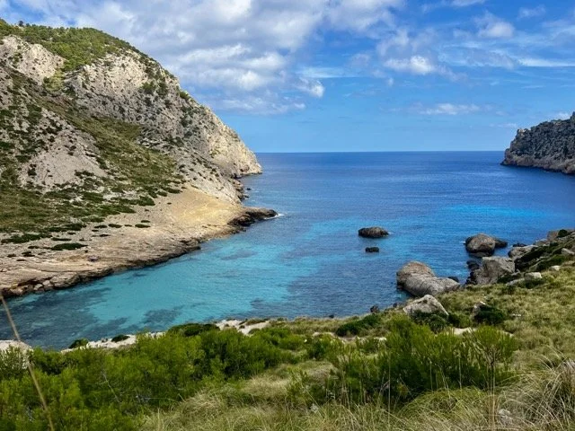view of blue waters from seaside in mallorca