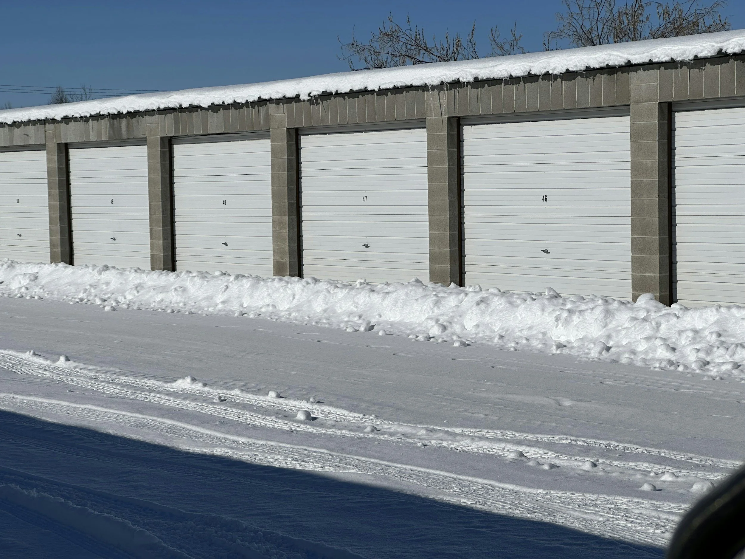 Freshly plowed storage facility with open unit access, Coeur d’Alene, ID