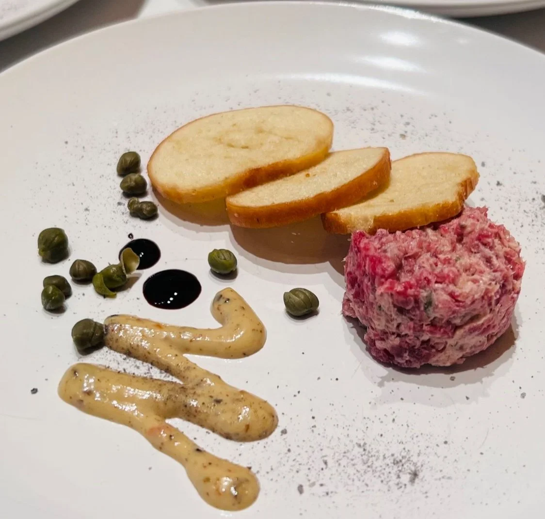 Prime Beef Tartare, Cherrywood Bacon Rillettes, Bagel Croutes, Capers, Tondo, Peppercorn Mustard