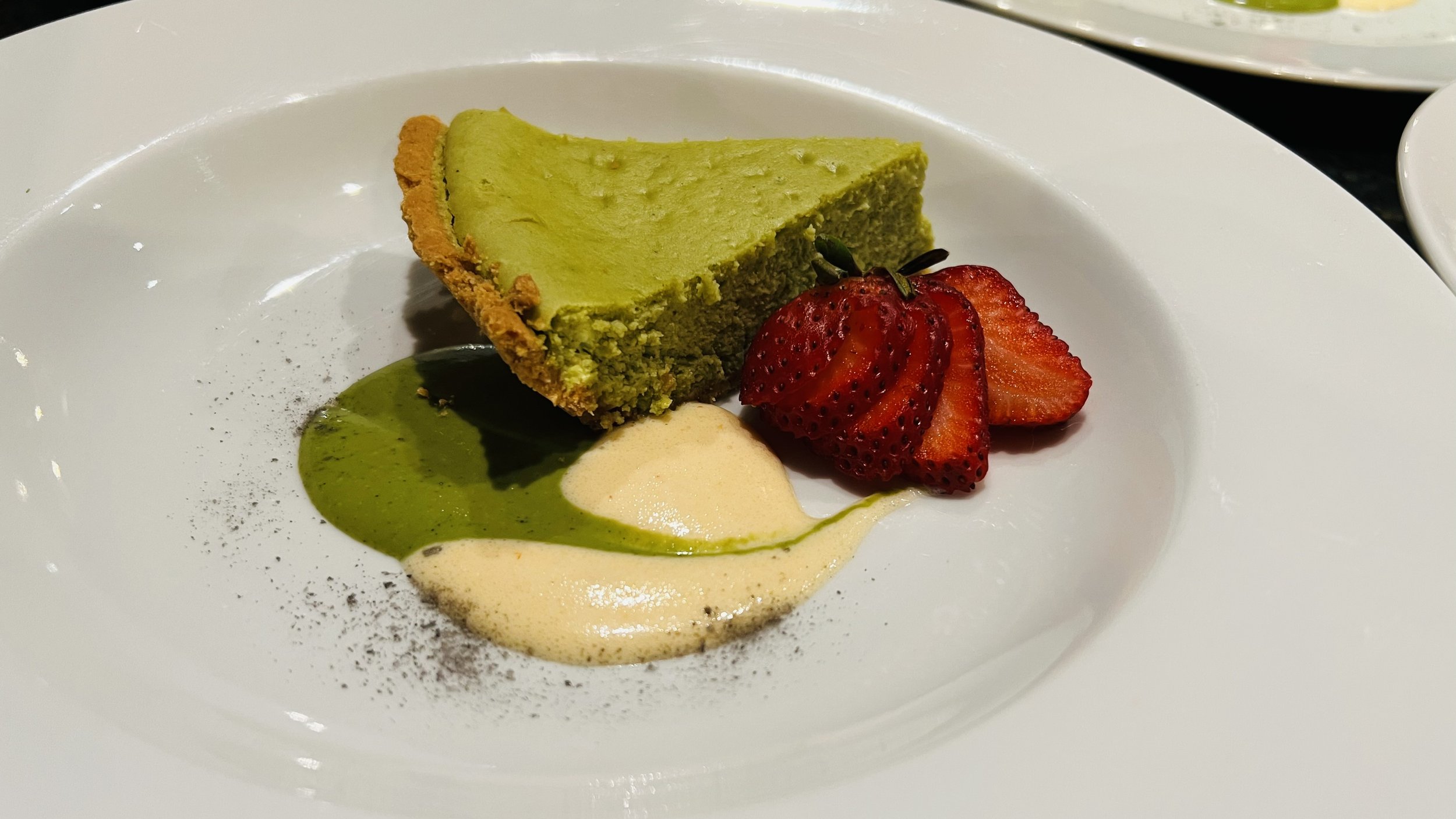 Matcha Cheesecake, Red Bean Paste Anglaise, Matcha Anglaise, Japanese Black Sea Salt