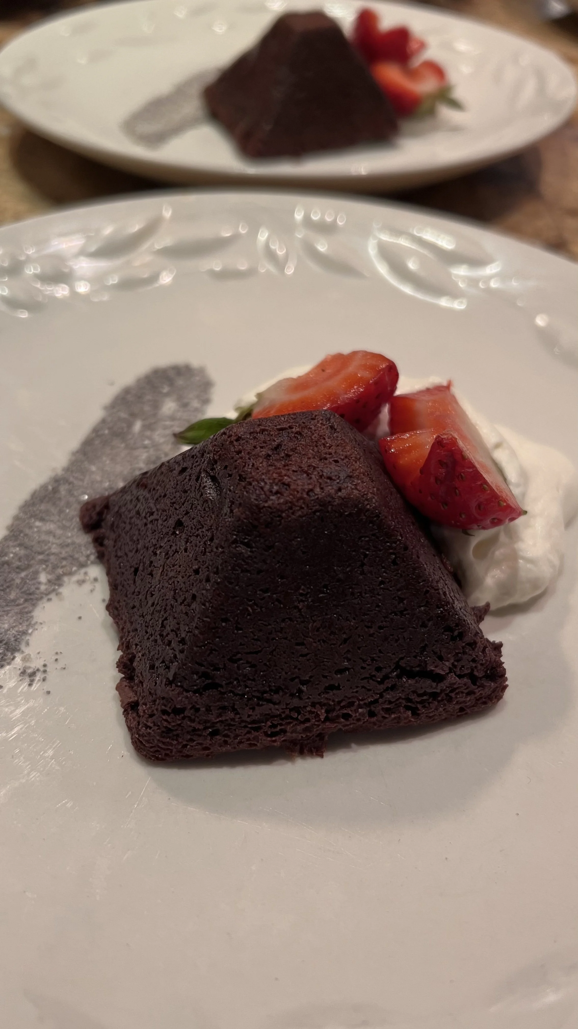 Peruvian Double Chocolate Pyramid, Mascarpone Chantilly, Grey Salt Confection