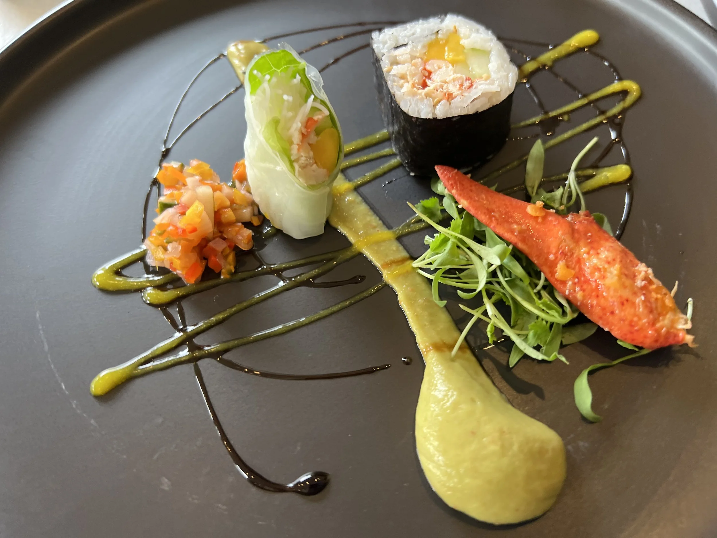 Sous Vide Maine Lobster, Tsukemono, Glass Noodles, Lobster Kappamaki, Mango & Avocado Coulis’