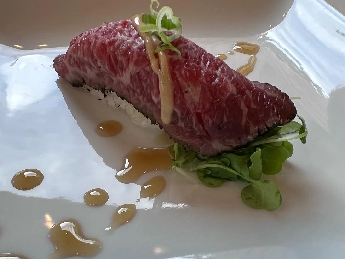 Kobe Beef Tataki Nigiri, Maple-Shiro Shoyu Tare, Green Yuzu Kosho