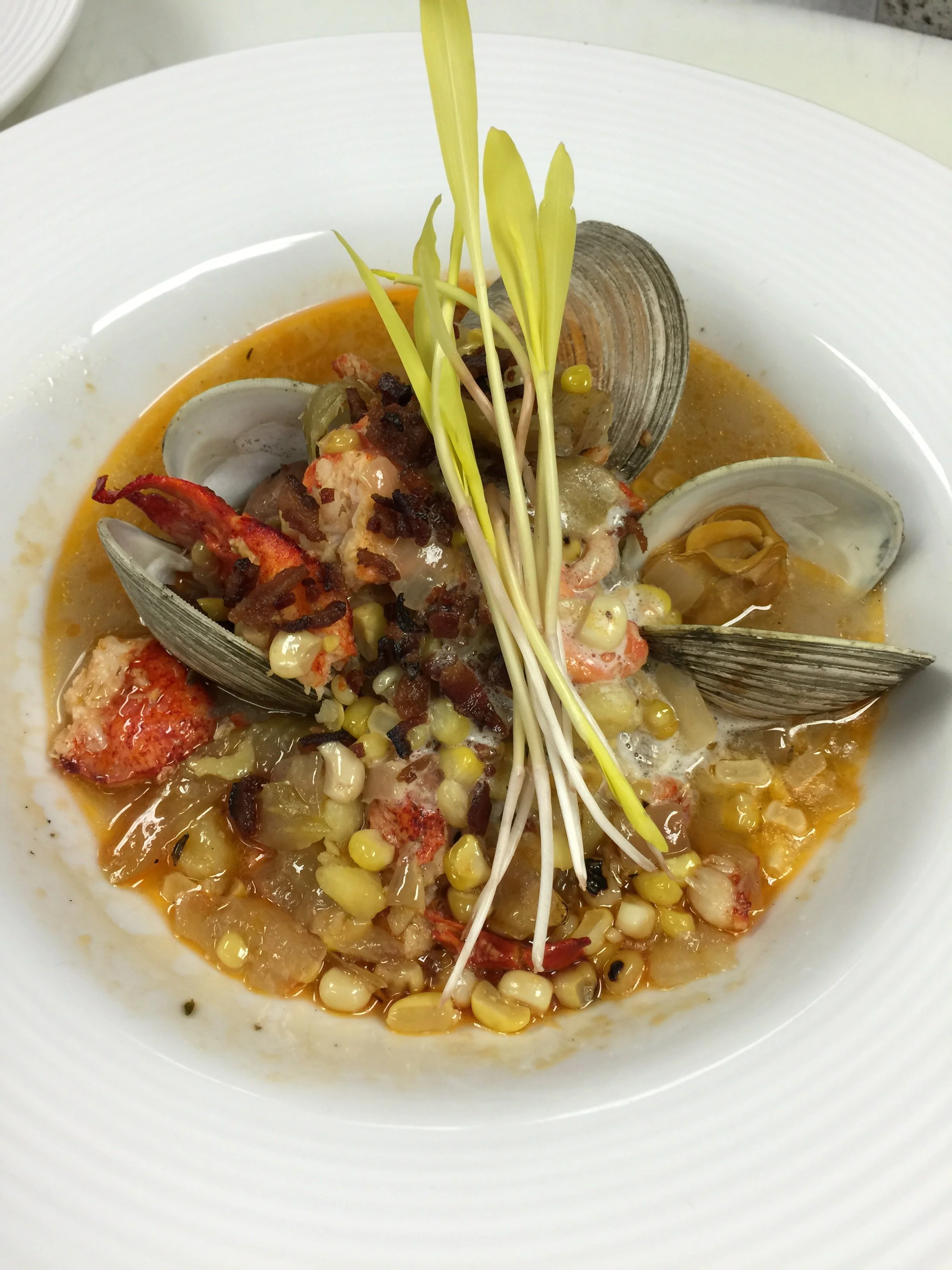Lobster & Clam Chowder, Garden Potatoes, Local Sweet Corn, Rhode Island Style Broth